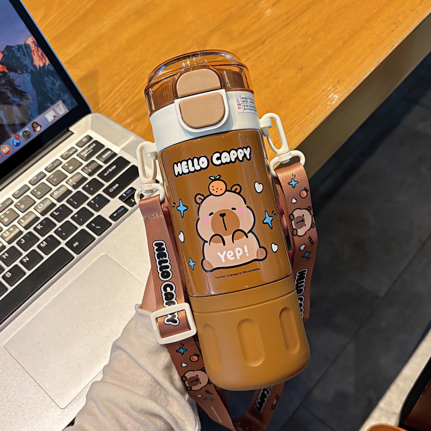 Capybara Cartoon Thermos Cup 316 Stainless Steel – Double-Drink Kids Insulated Cup with Lock Buckle