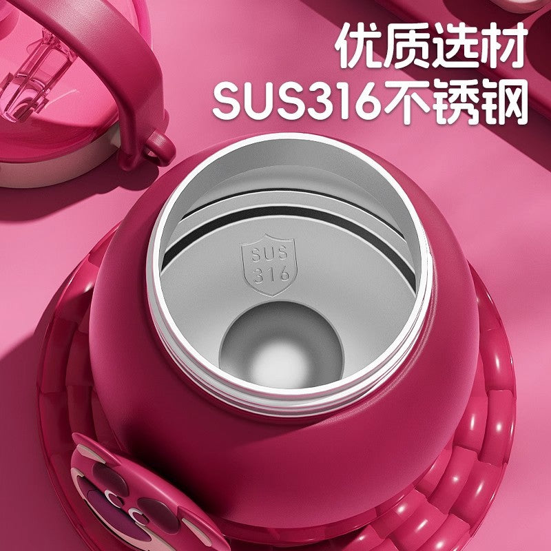 Strawberry Bear Thermos Cup 316 – Large Capacity Doll Design Student Portable Drinking Cup