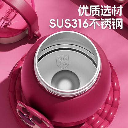 Strawberry Bear Thermos Cup 316 – Large Capacity Doll Design Student Portable Drinking Cup