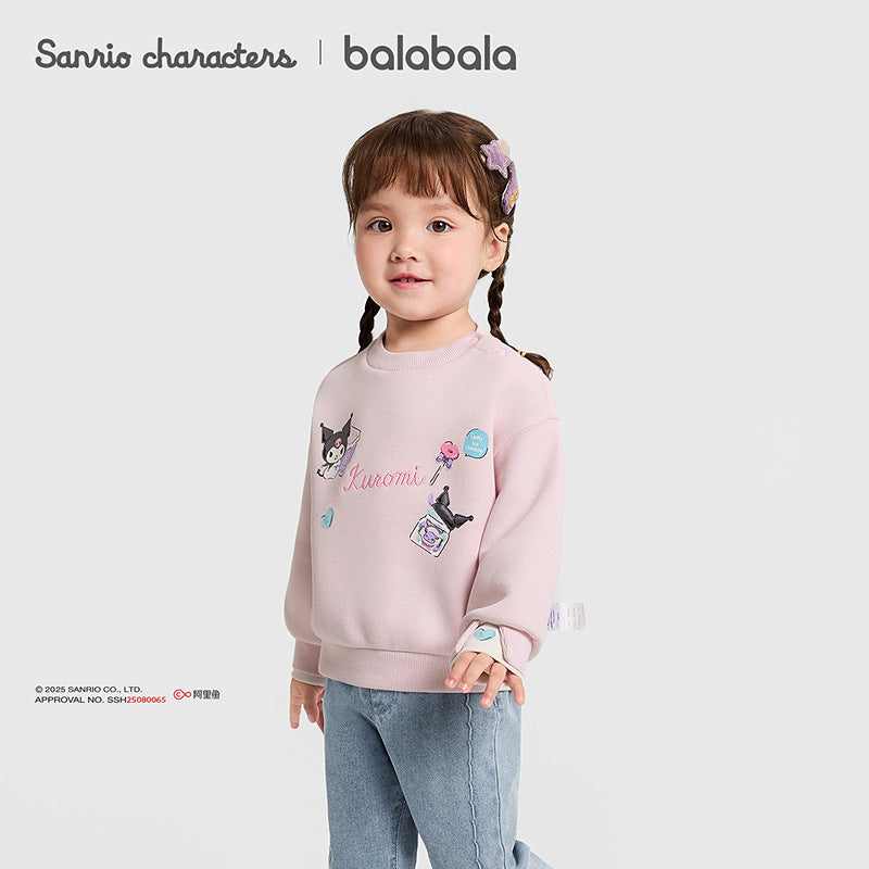 Kuromi Inspired Girls Faux Two-Piece Sweatshirt – Soft Cotton Blend Pullover for Autumn Winter