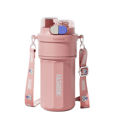 Large Capacity Portable Coffee Thermos Cup – Double-Drink Summer Straw Mug for Students
