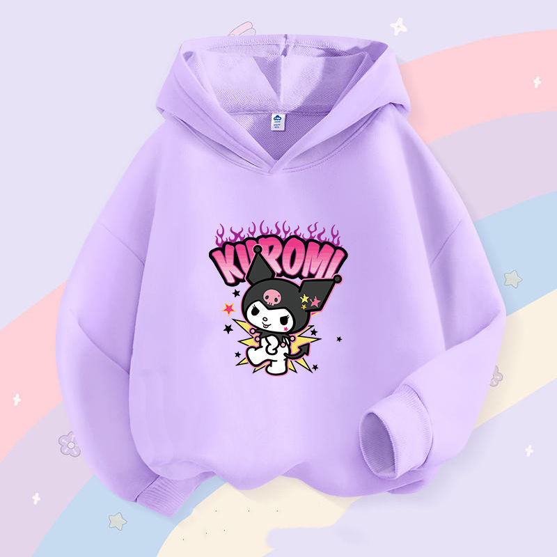 Sanrio Kuromi Girls Lightweight Hooded Sweatshirt Jacket - Kawaii Cartoon Long Sleeve Pullover for Kids (Spring Autumn)