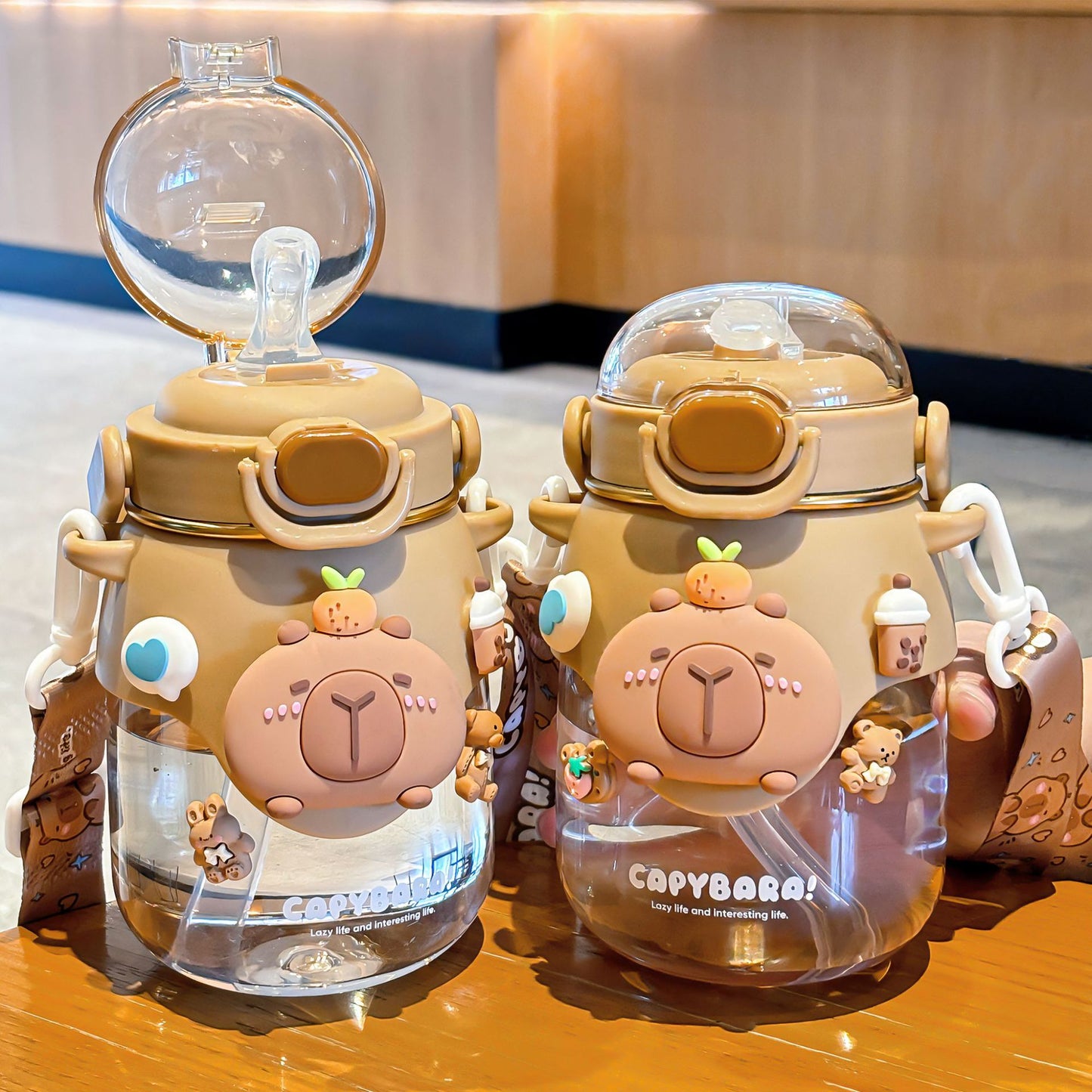 Kapibala water cups, large-capacity, high-value, big-bellied cups, straw cups, cute and convenient plastic cups for girls