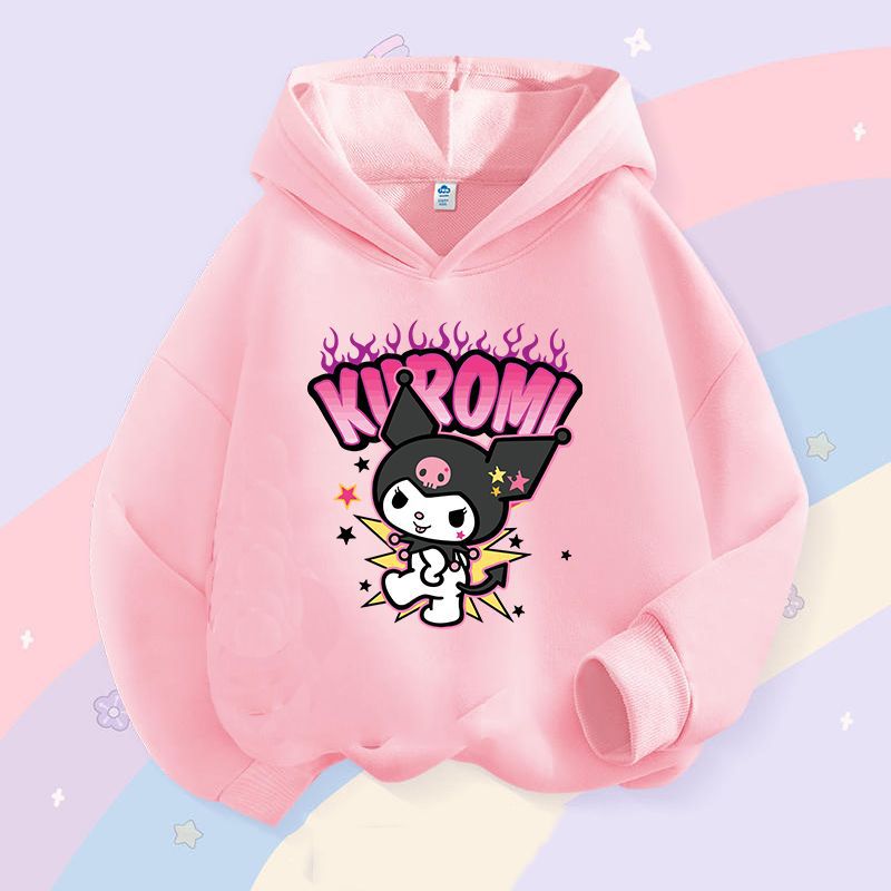 Sanrio Kuromi Girls Lightweight Hooded Sweatshirt Jacket - Kawaii Cartoon Long Sleeve Pullover for Kids (Spring Autumn)