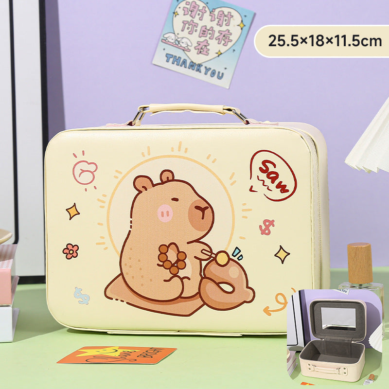 Cartoon Kids Cute Cosmetic Bag Sanrio Travel Portable Large Capacity Mirror Cosmetic Case Cosmetic Storage Box