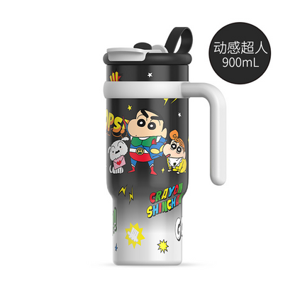 Vaso térmico aislado de acero inoxidable Sanrio de 900 ml – Vaso de dibujos animados Kuromi, Hello Kitty, Cinnamoroll con pajita, asa y correa