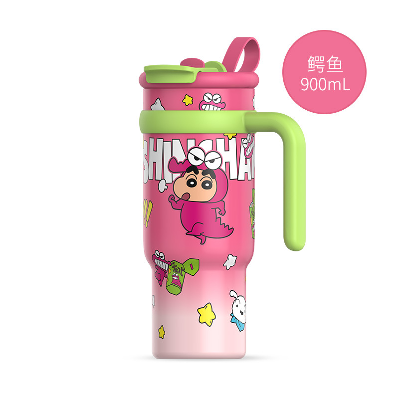 Vaso térmico aislado de acero inoxidable Sanrio de 900 ml – Vaso de dibujos animados Kuromi, Hello Kitty, Cinnamoroll con pajita, asa y correa