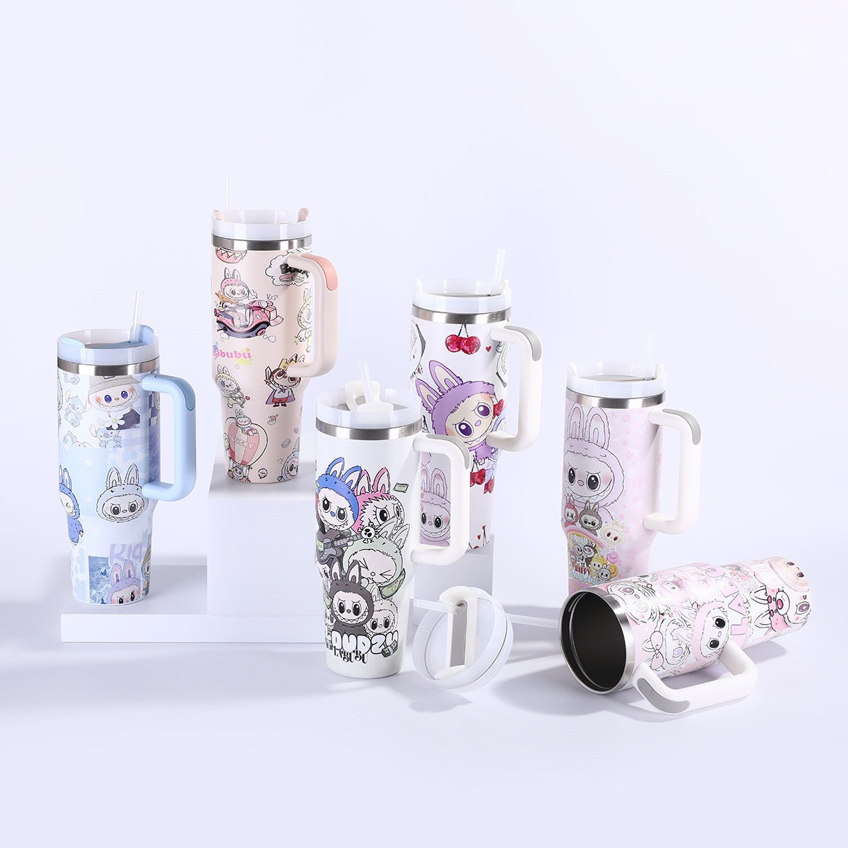 New Labubu Handle Ice Cup Women's Stainless Steel Thermos Outdoor Portable Straw Car Cup