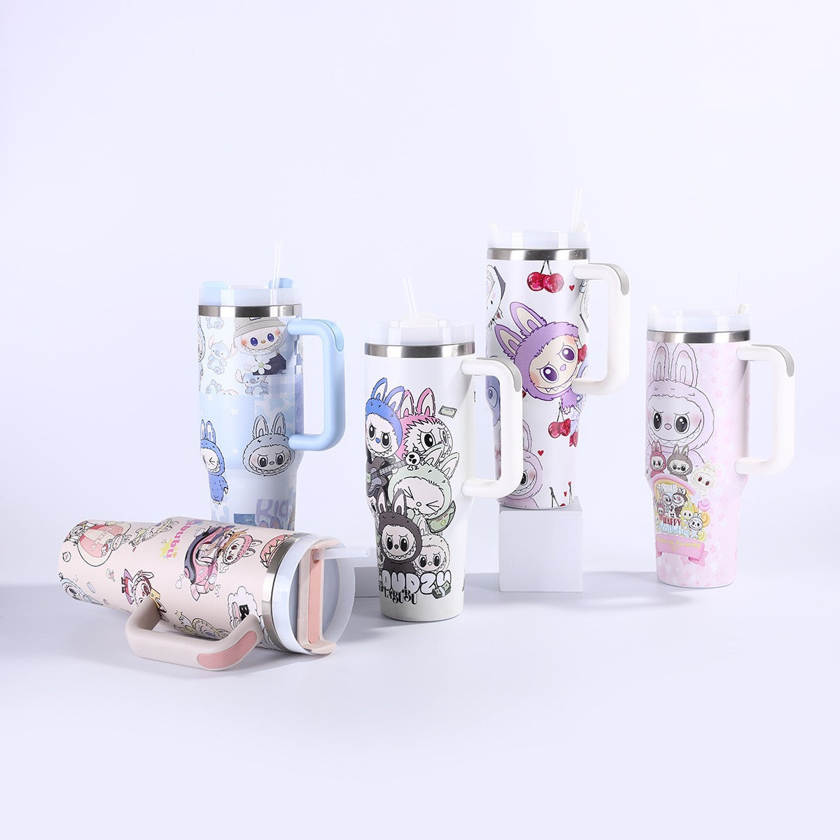 New Labubu Handle Ice Cup Women's Stainless Steel Thermos Outdoor Portable Straw Car Cup