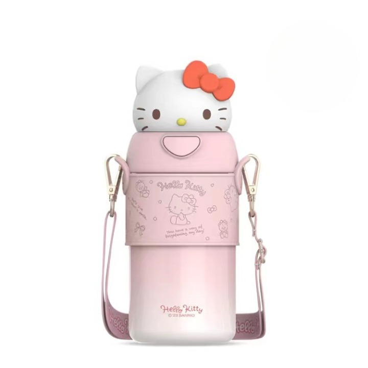 Botella de agua térmica Sanrio de 560ml/500ml – Vaso térmico de acero inoxidable con pajita de Kuromi, Hello Kitty, My Melody para niños y mujeres