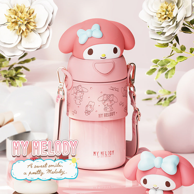 Botella de agua térmica Sanrio de 560ml/500ml – Vaso térmico de acero inoxidable con pajita de Kuromi, Hello Kitty, My Melody para niños y mujeres