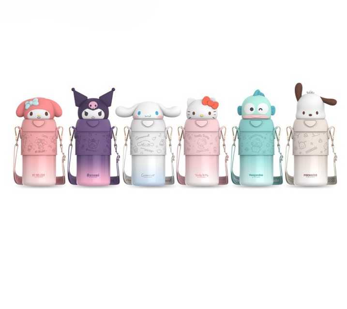 Botella de agua térmica Sanrio de 560ml/500ml – Vaso térmico de acero inoxidable con pajita de Kuromi, Hello Kitty, My Melody para niños y mujeres