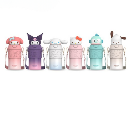 Botella de agua térmica Sanrio de 560ml/500ml – Vaso térmico de acero inoxidable con pajita de Kuromi, Hello Kitty, My Melody para niños y mujeres
