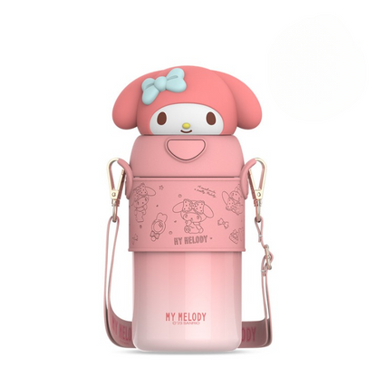 Botella de agua térmica Sanrio de 560ml/500ml – Vaso térmico de acero inoxidable con pajita de Kuromi, Hello Kitty, My Melody para niños y mujeres