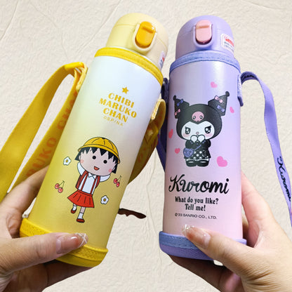 Botella de Agua Aislada de Acero Inoxidable 316 Sanrio Kuromi / Hello Kitty / Ultraman Kids 480 ml (Pajita y Bebida Directa)