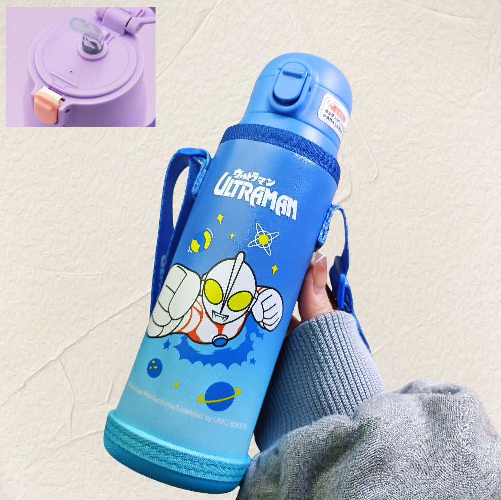 Botella de Agua Aislada de Acero Inoxidable 316 Sanrio Kuromi / Hello Kitty / Ultraman Kids 480 ml (Pajita y Bebida Directa)