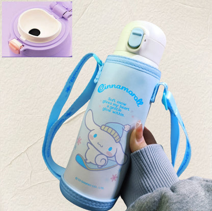 Botella de Agua Aislada de Acero Inoxidable 316 Sanrio Kuromi / Hello Kitty / Ultraman Kids 480 ml (Pajita y Bebida Directa)
