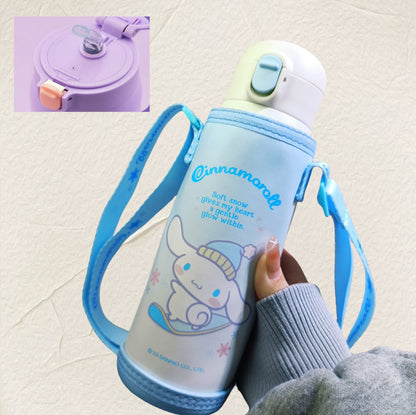 Botella de Agua Aislada de Acero Inoxidable 316 Sanrio Kuromi / Hello Kitty / Ultraman Kids 480 ml (Pajita y Bebida Directa)