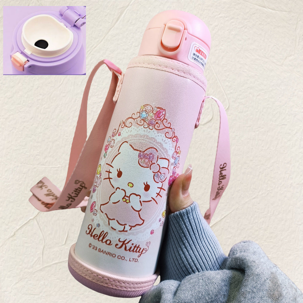 Botella de Agua Aislada de Acero Inoxidable 316 Sanrio Kuromi / Hello Kitty / Ultraman Kids 480 ml (Pajita y Bebida Directa)
