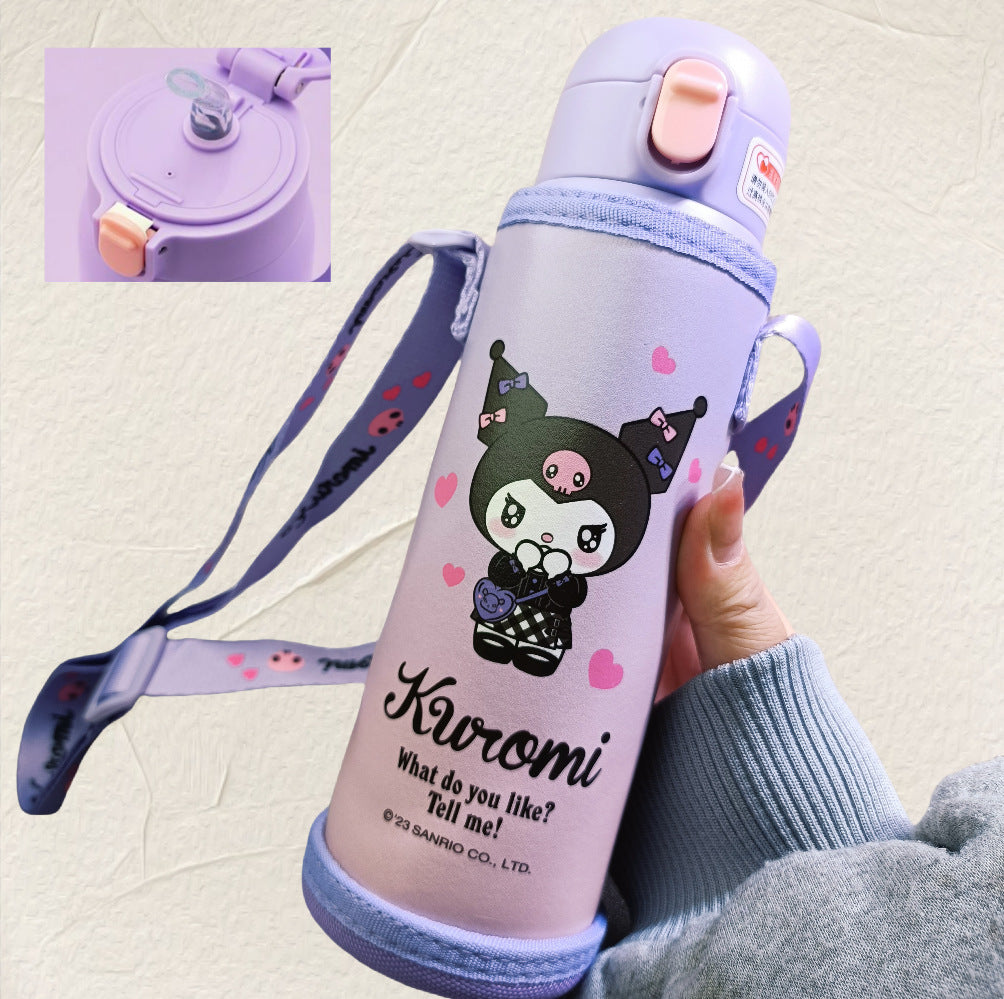 Botella de Agua Aislada de Acero Inoxidable 316 Sanrio Kuromi / Hello Kitty / Ultraman Kids 480 ml (Pajita y Bebida Directa)