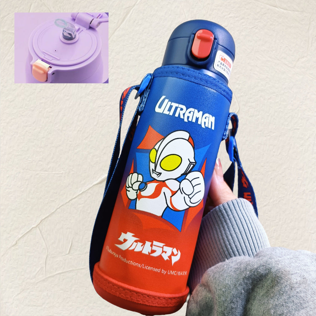 Botella de Agua Aislada de Acero Inoxidable 316 Sanrio Kuromi / Hello Kitty / Ultraman Kids 480 ml (Pajita y Bebida Directa)