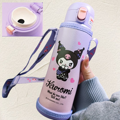 Botella de Agua Aislada de Acero Inoxidable 316 Sanrio Kuromi / Hello Kitty / Ultraman Kids 480 ml (Pajita y Bebida Directa)