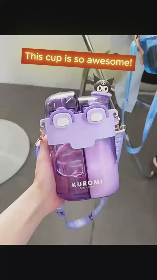 Vaso de doble compartimento Sanrio Kuromi y Pochacco, 530ml/780ml - Lindo, portátil y duradero, material Tritan sin BPA, a prueba de derrames, vaso de agua con pajita para estudiantes, oficina y viajes
