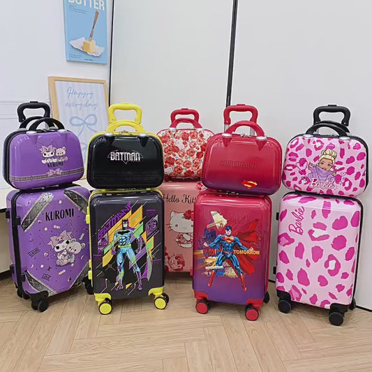 Children’s Cartoon Carry-On Luggage – Expandable, 360° Silent Wheels, Waterproof & Durable (Hello Kitty, Stitch, Mickey, and More)