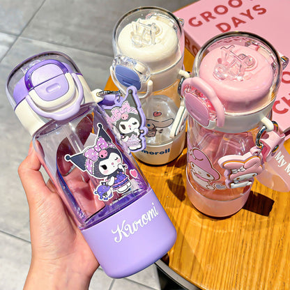 Botella de agua infantil de tritán con pajita My Melody/Kuromi/Pompompurin (420–960ml) – Diseño de dibujos animados sin BPA