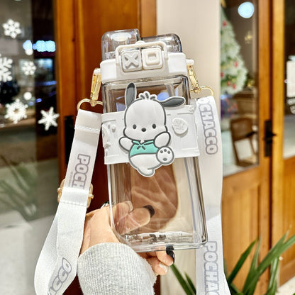 Vaso de agua de plástico tritán Sanrio Kuromi con pajita de 520 ml - Vaso a prueba de fugas sin BPA apto para alimentos para niños