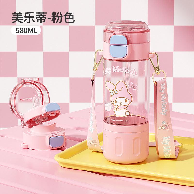 Botella de agua infantil de tritán con pajita My Melody/Kuromi/Pompompurin (420–960ml) – Diseño de dibujos animados sin BPA