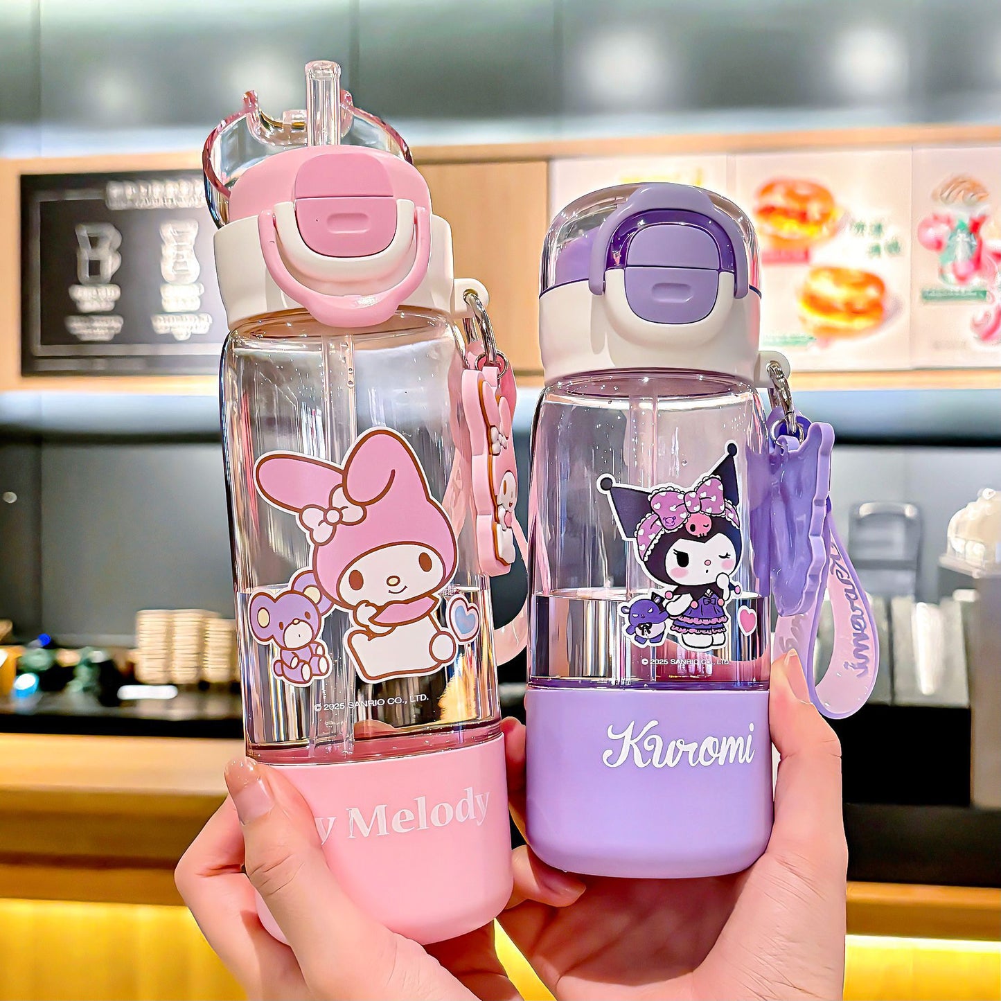 Botella de agua infantil de tritán con pajita My Melody/Kuromi/Pompompurin (420–960ml) – Diseño de dibujos animados sin BPA