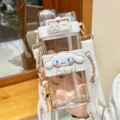 Vaso de agua de plástico tritán Sanrio Kuromi con pajita de 520 ml - Vaso a prueba de fugas sin BPA apto para alimentos para niños