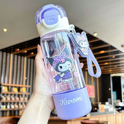 Botella de agua infantil de tritán con pajita My Melody/Kuromi/Pompompurin (420–960ml) – Diseño de dibujos animados sin BPA