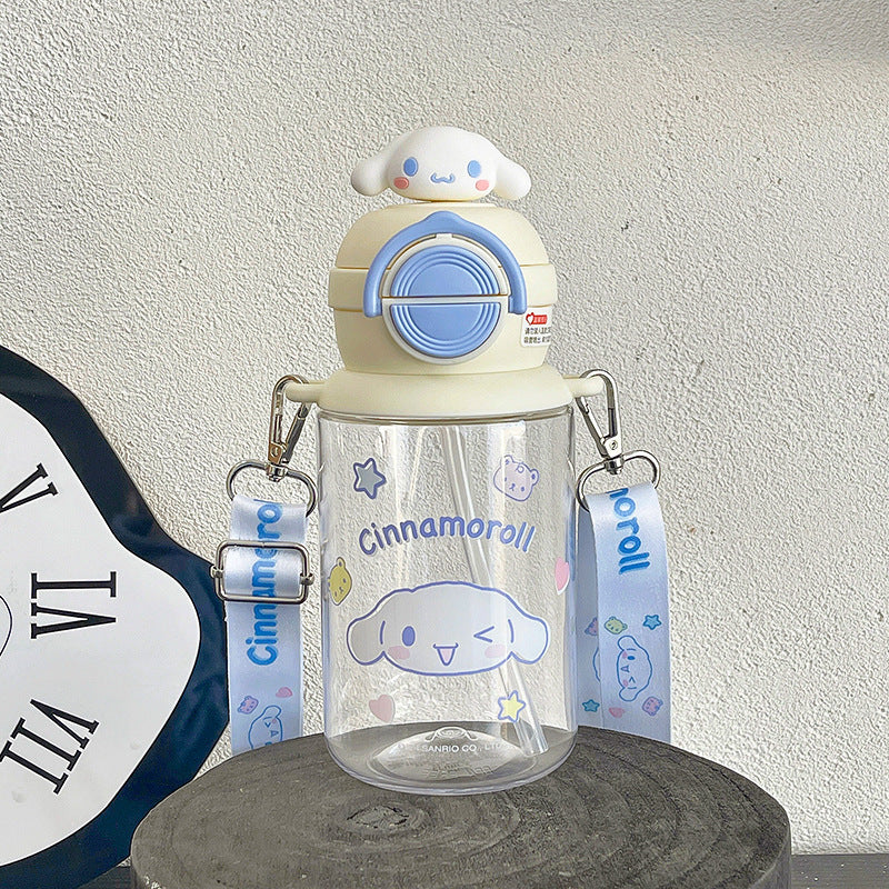 Botella de agua infantil de tritán con pajita My Melody/Kuromi/Pompompurin (420–960ml) – Diseño de dibujos animados sin BPA
