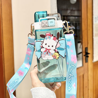 Vaso de agua de plástico tritán Sanrio Kuromi con pajita de 520 ml - Vaso a prueba de fugas sin BPA apto para alimentos para niños