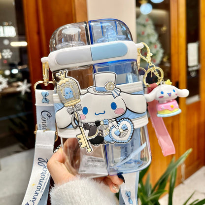 Vaso de agua de plástico tritán Sanrio Kuromi con pajita de 520 ml - Vaso a prueba de fugas sin BPA apto para alimentos para niños