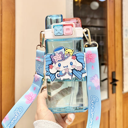 Vaso de agua de plástico tritán Sanrio Kuromi con pajita de 520 ml - Vaso a prueba de fugas sin BPA apto para alimentos para niños