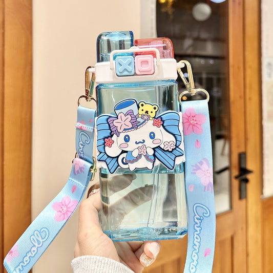 Vaso de agua de plástico tritán Sanrio Kuromi con pajita de 520 ml - Vaso a prueba de fugas sin BPA apto para alimentos para niños
