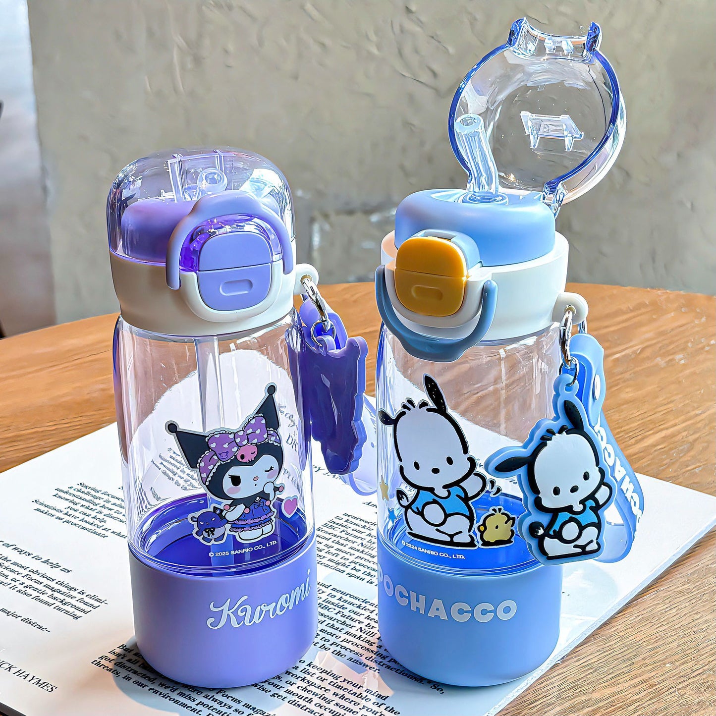 Botella de agua infantil de tritán con pajita My Melody/Kuromi/Pompompurin (420–960ml) – Diseño de dibujos animados sin BPA