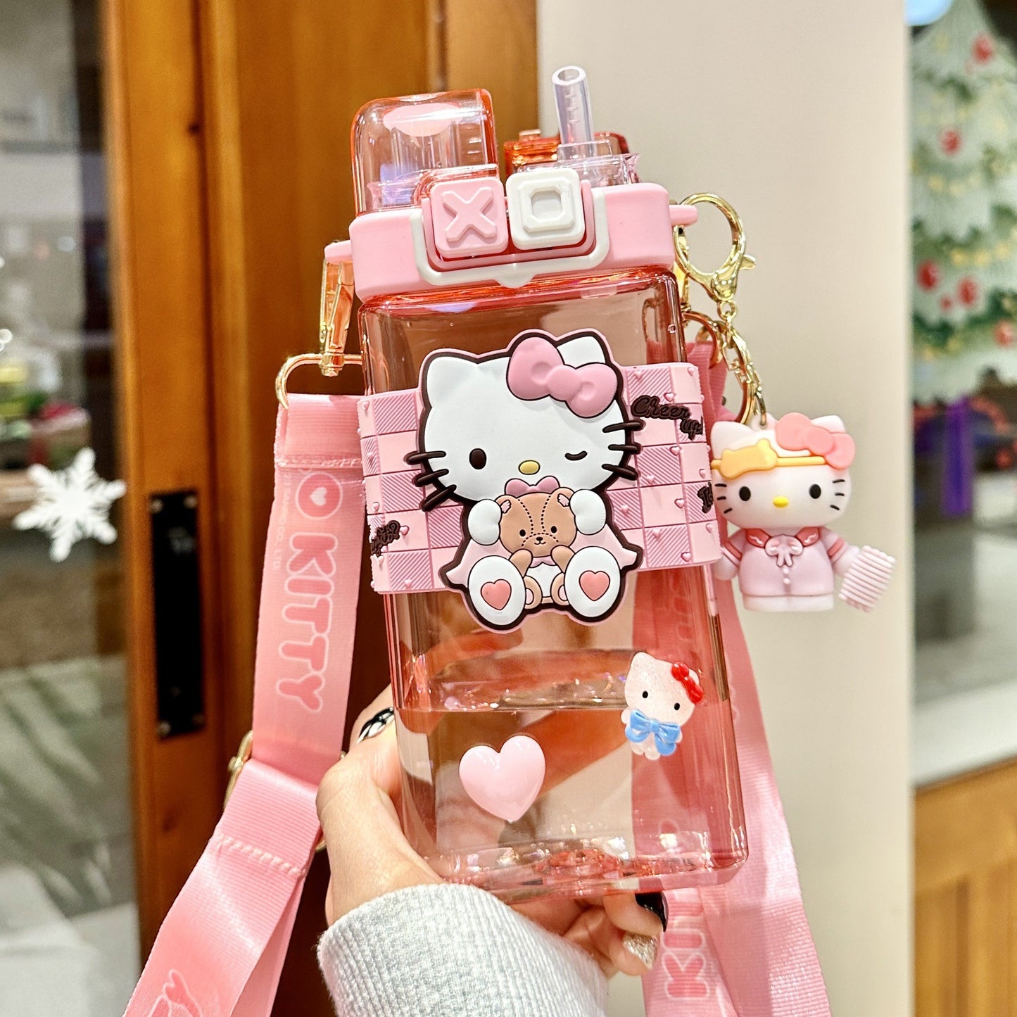Vaso de agua de plástico tritán Sanrio Kuromi con pajita de 520 ml - Vaso a prueba de fugas sin BPA apto para alimentos para niños