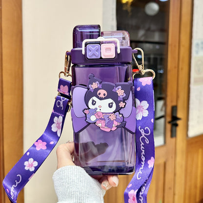Vaso de agua de plástico tritán Sanrio Kuromi con pajita de 520 ml - Vaso a prueba de fugas sin BPA apto para alimentos para niños