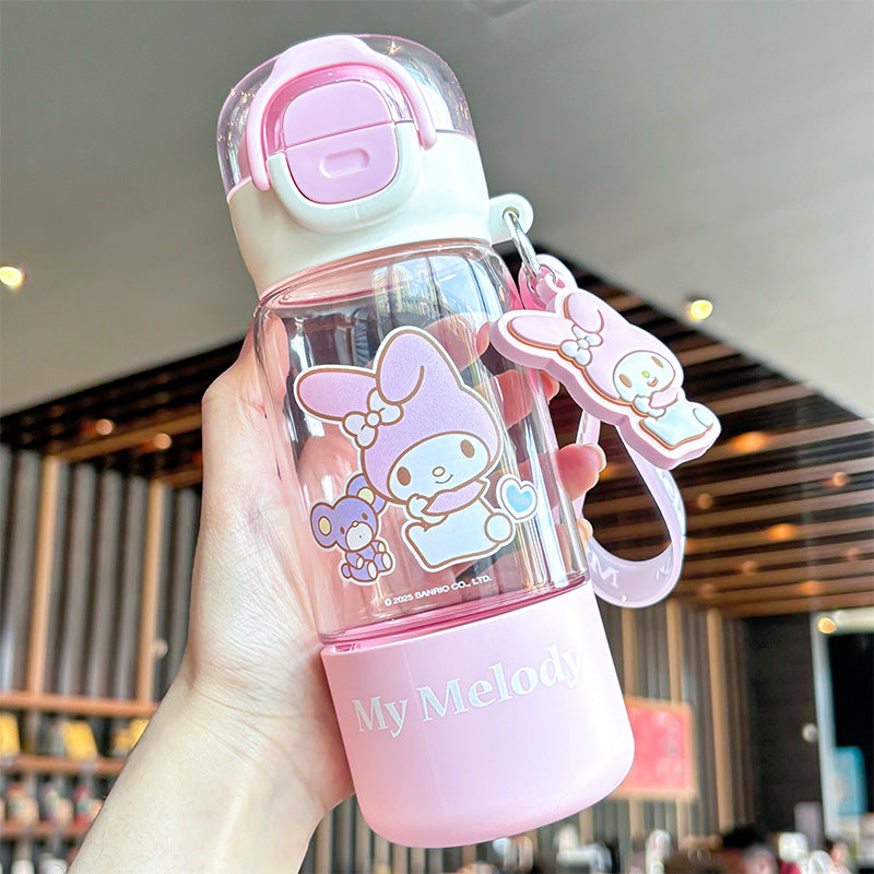 Botella de agua infantil de tritán con pajita My Melody/Kuromi/Pompompurin (420–960ml) – Diseño de dibujos animados sin BPA