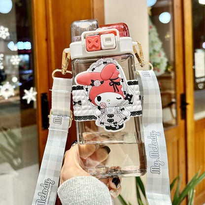 Vaso de agua de plástico tritán Sanrio Kuromi con pajita de 520 ml - Vaso a prueba de fugas sin BPA apto para alimentos para niños